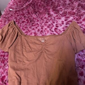 American Eagle Outfitters Brown Off-Shoulder Crop Top